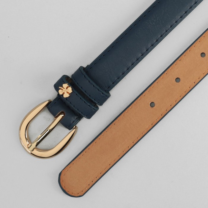 Ремень женский, гладкий, пряжка и украшение золото, цвет синий