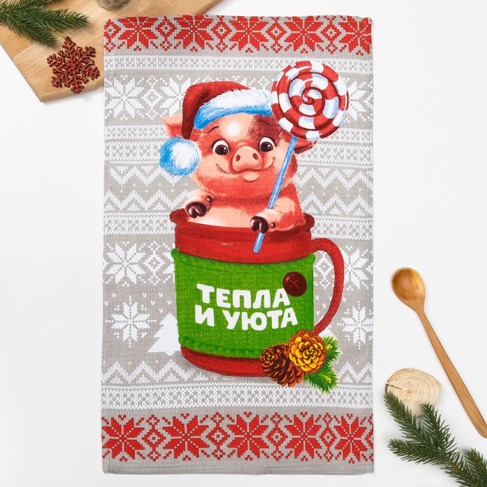 Полотенце "Поросенок в кружке" 35х60 см,100% хлопок 160 г/м2