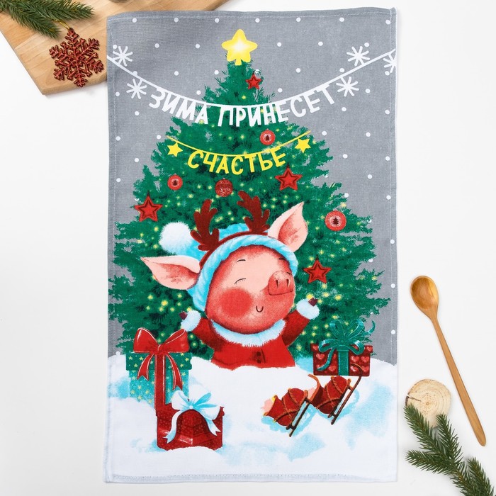 Полотенце "Зима принесёт счастье" 35х60 см, 100% хлопок 160 г/м2