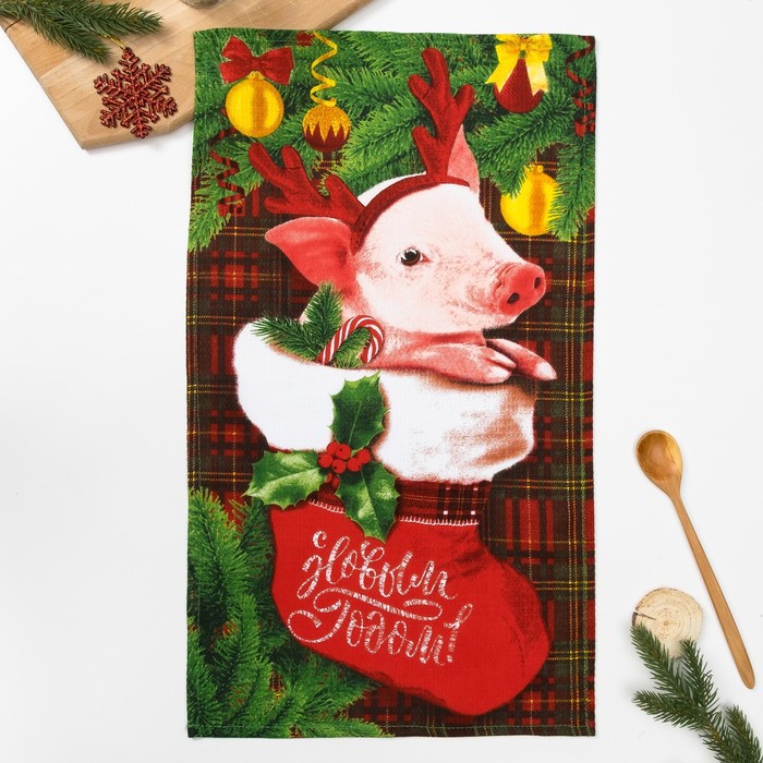 Полотенце "Свинка в носке" 35х60 см,100% хлопок 160 г/м2