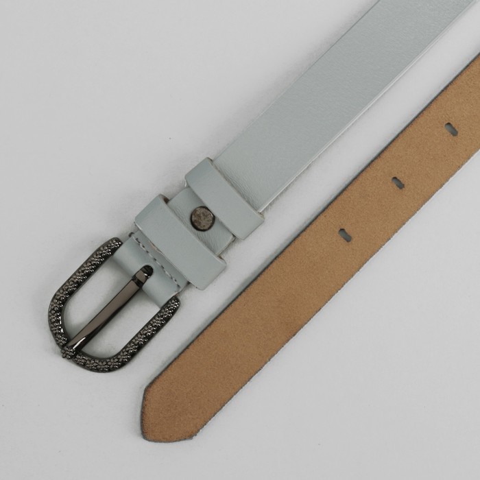 Ремень женский, гладкий, пряжка тёмный металл, цвет серый