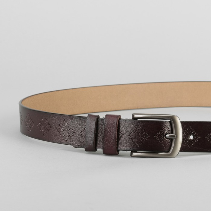 Ремень женский, перфорация, пряжка тёмный металл, цвет кофе