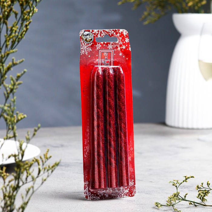 Набор свечей витых 15см, 3шт, красный, блистер