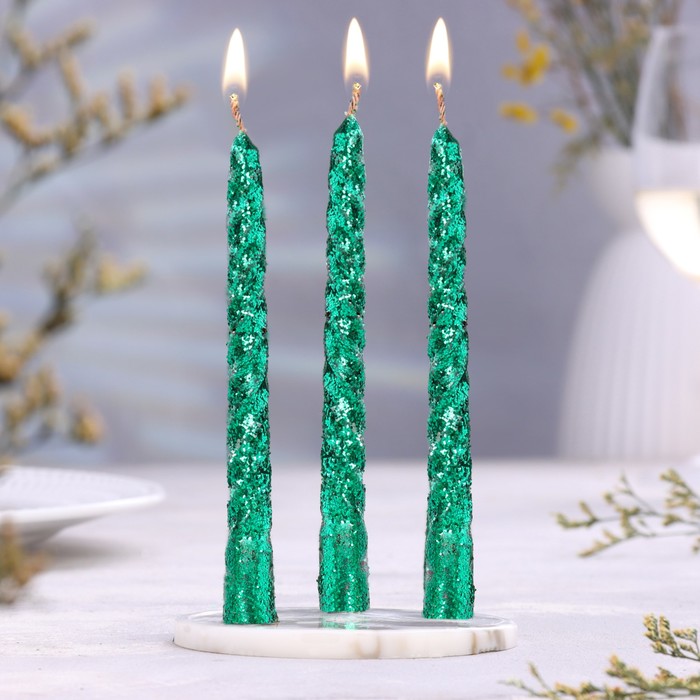 Набор свечей витых, 1,5х 15 см, 3 штуки, зелёный блистер набор свечей витых 1 5х 15 см 3 штуки золотой блистер