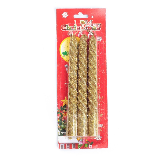 Набор свечей витых 15см, 3шт, золотистый, блистер