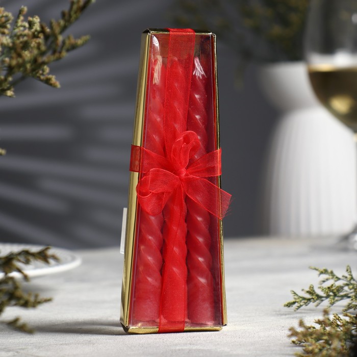 Набор свечей витых 15см, 3шт, красный, блистер