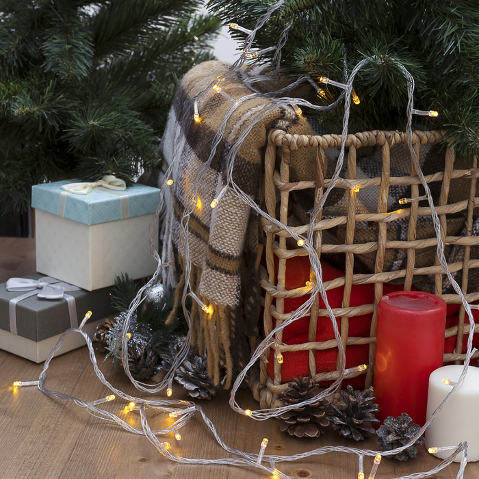 НИТЬ, 10 м, Н.С. LED-100-220V, 8 режимов, ЖЕЛТЫЙ