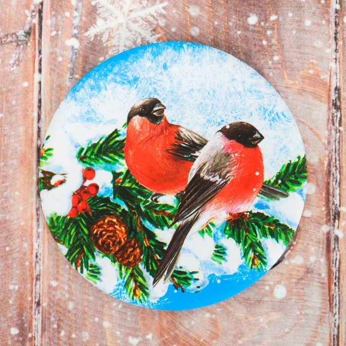 Зеркало в конверте «Снегири», 7 х 7,8 см