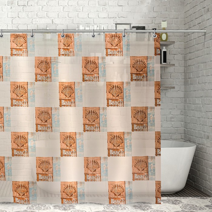 Штора для ванной "Мозаика ракушки", 180х180 см,