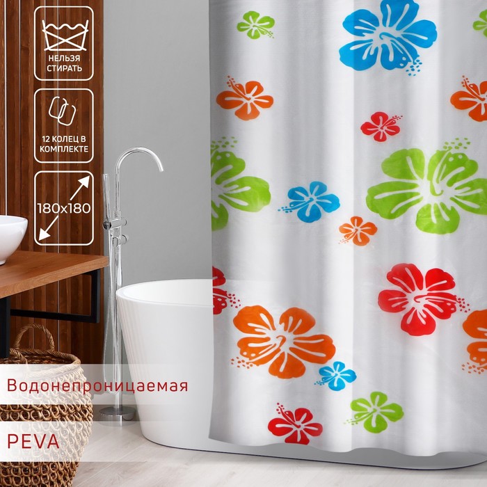 Штора для ванной "Гавайская роза", 180х180 см,