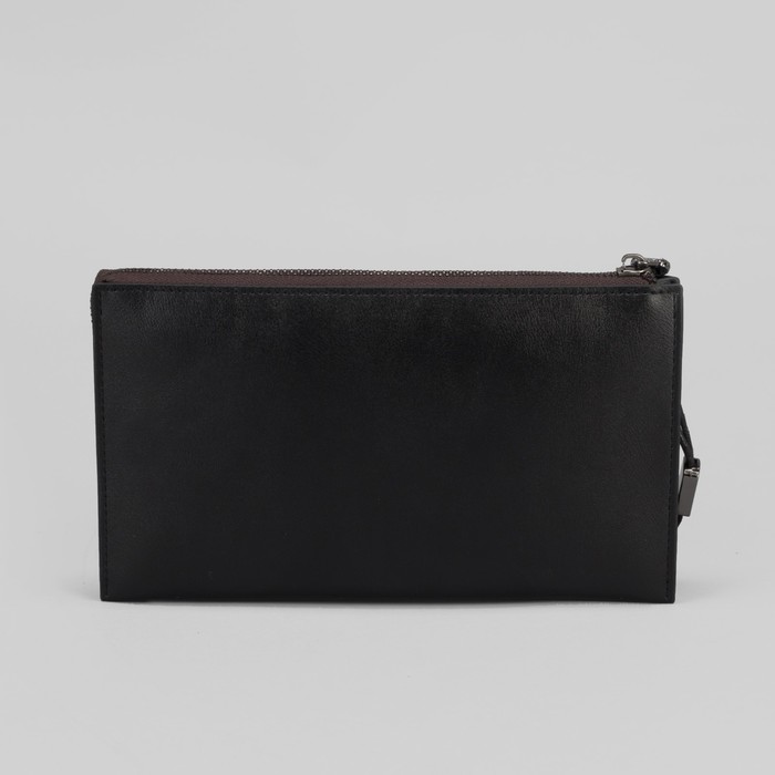 Клатч мужской, 2 отдела, для карт, на молнии, ручка, цвет чёрный