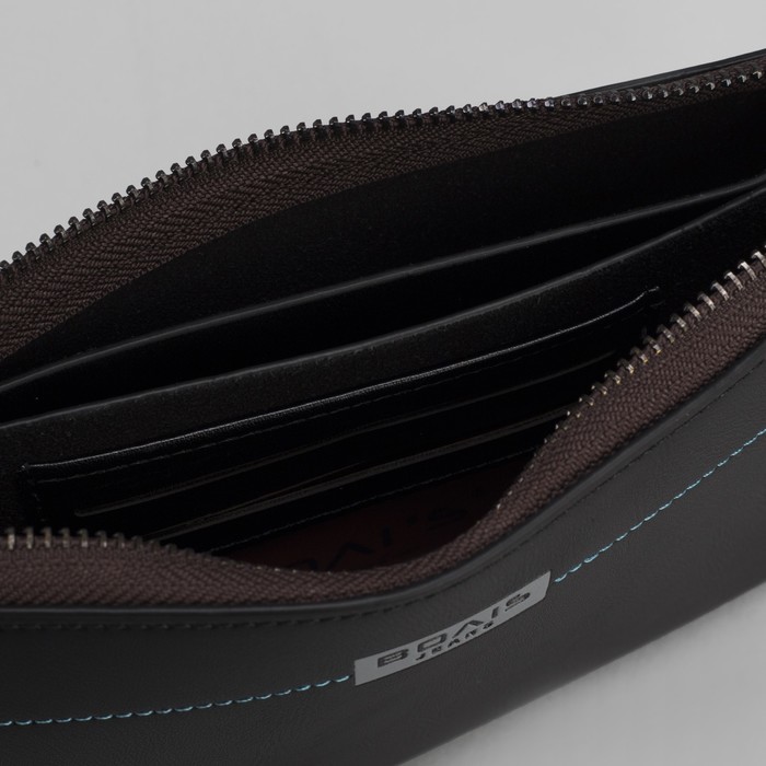 Клатч мужской, 2 отдела, для карт, на молнии, ручка, цвет чёрный