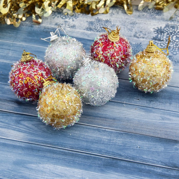 Набор ёлочных украшений "Шарики блеск" d-5 см, 6шт., микс