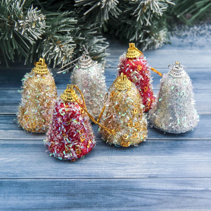 Набор ёлочных украшений "Колокольчики" (набор 6 шт) 4*6 см, микс