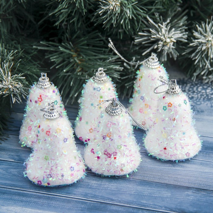 Набор ёлочных украшений "Колокольчики" (набор 6 шт) 4,5*6,5 см, белые