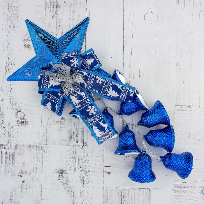 Украшение новогоднее "Колокольчик" звезда, бабочка и лента 20*44 см, синий