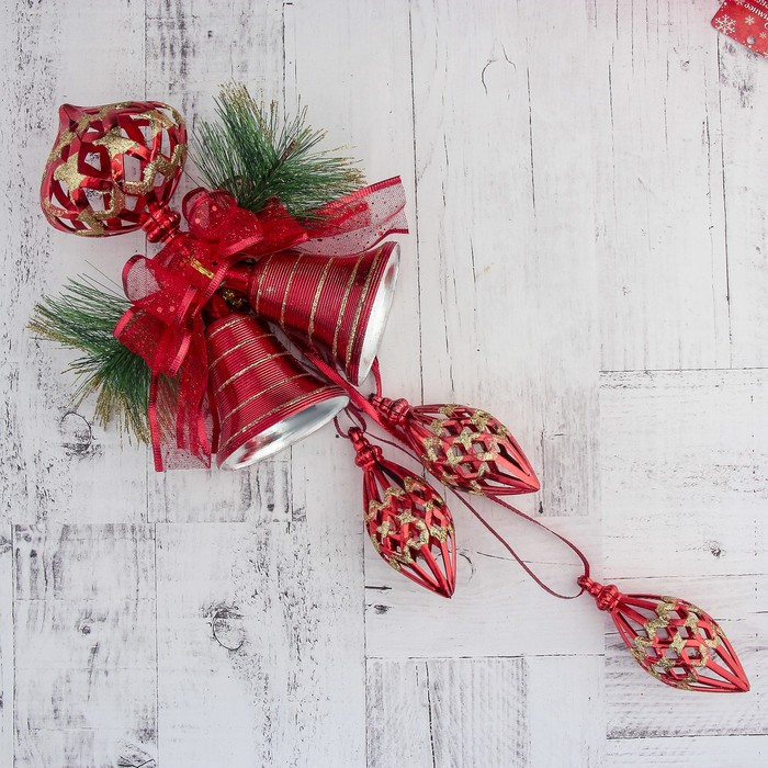 Украшение новогоднее "Колокольчик" шар и лента 15*48 см, красный