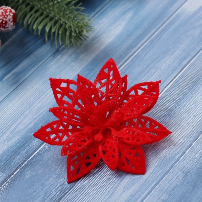 фото Украшение ёлочное "резной цветок" (набор 6 шт) 7 см, красный зимнее волшебство