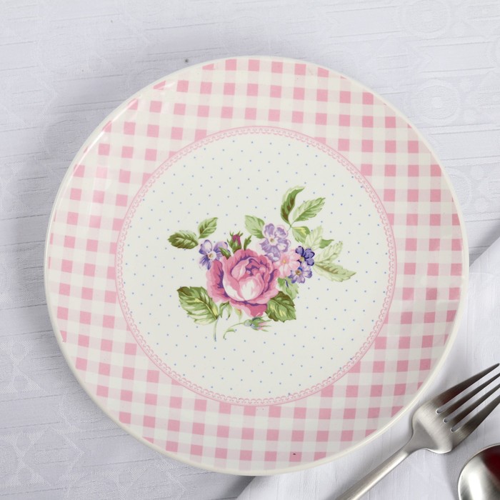 Тарелка 22 см "Кантри. Розовая клетка"