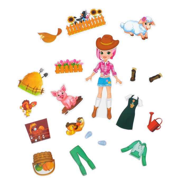 Магнитный набор в сумочке с куклой «Лиза на ферме»