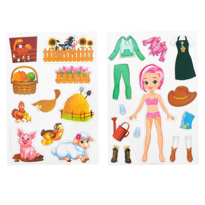 Магнитный набор в сумочке с куклой «Лиза на ферме»