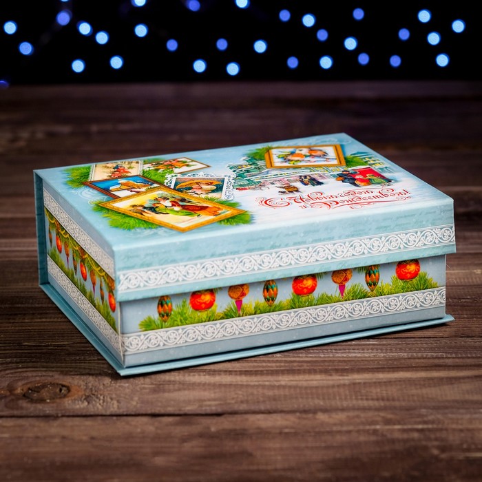 Коробка картонная "Ретро коллаж", малый, 18,5 х 14,5 х 7 см