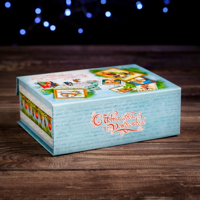 Коробка картонная "Ретро коллаж", малый, 18,5 х 14,5 х 7 см