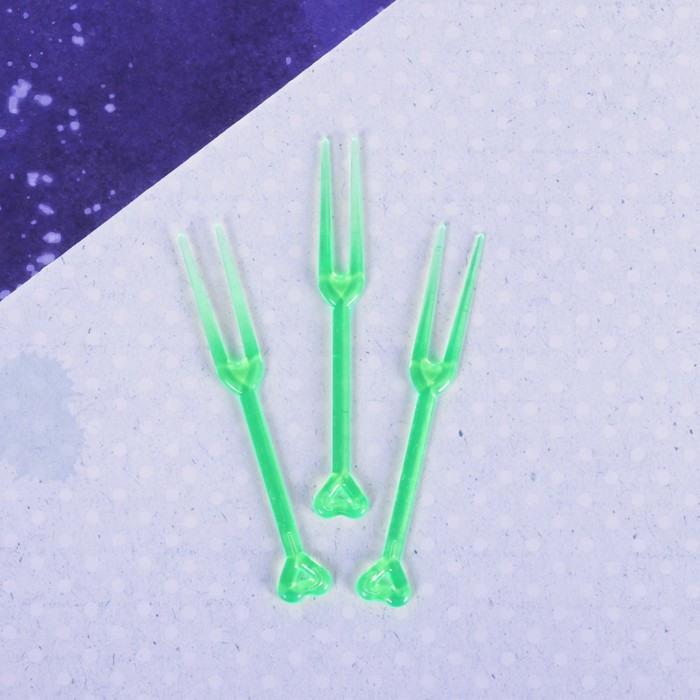 Вилка для канапе "Сердце" цвет зелёный (набор 50 шт.)