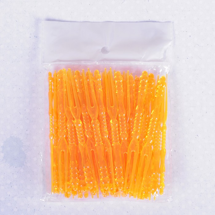 Вилка для канапе цвет оранжевый (набор 50 шт.), 11 см