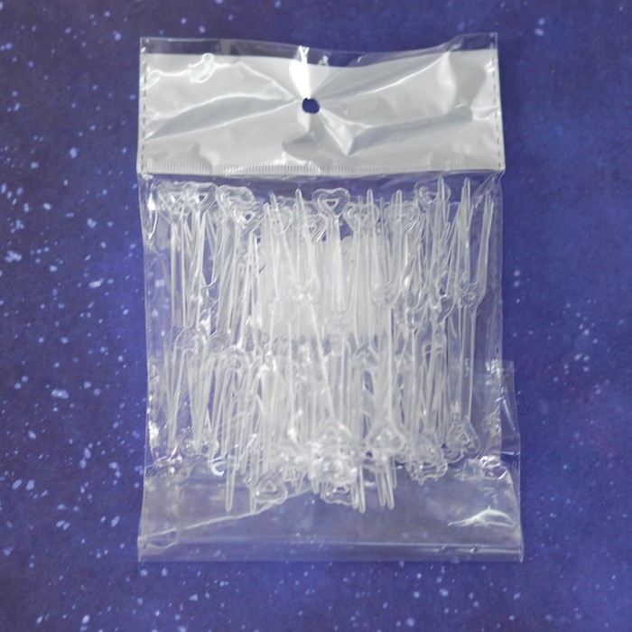 Вилка для канапе "Сердце" прозрачная (набор 50 шт.)