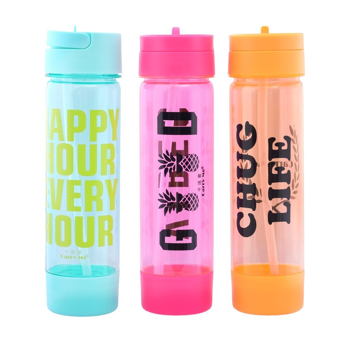 Бутылка для воды 700 мл, летняя, с поильником, микс 7*27