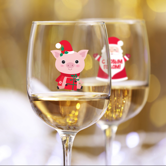 Наклейки на бокалы "С Новым Годом!", 6 шт.