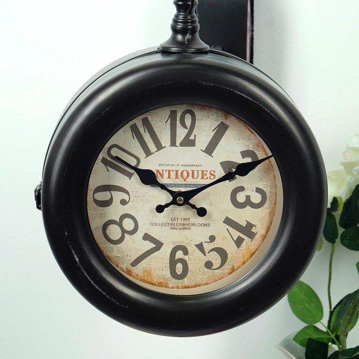 Двойные настенные часы Sweet, под старину, черные d=21 см, 52*14*48 см