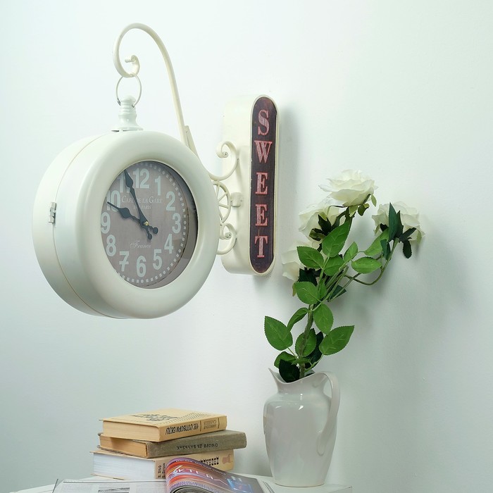 Двойные настенные часы Sweet, белые d=21 см, 52*14*48 см