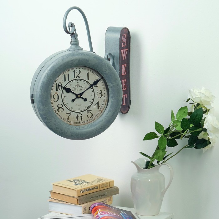 Двойные настенные часы Sweet, серые d=21 см, 52*14*48 см