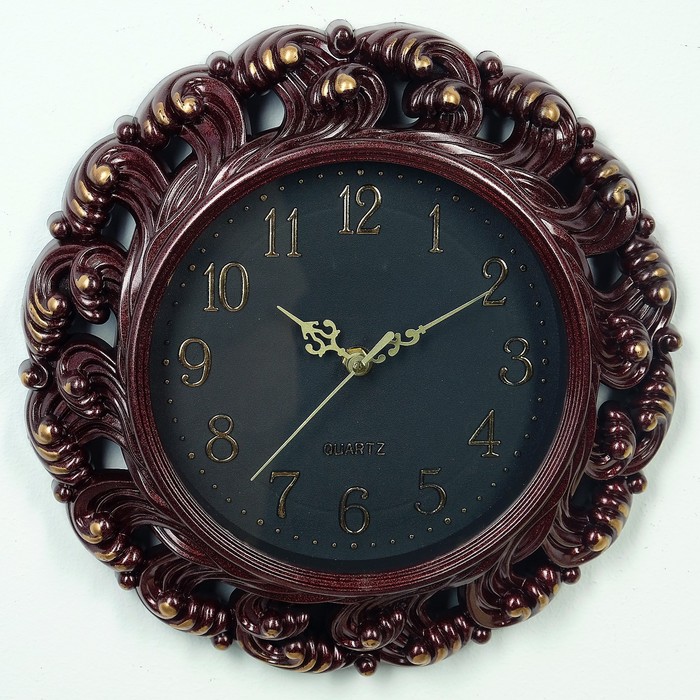 Часы настенные «Классика», круглые, узор волны, бордо  d=30 см