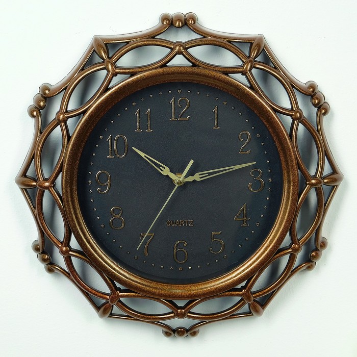Часы настенные «Классика», круглые, переплетение, коричневые, с золотым  напылением  d=35 см