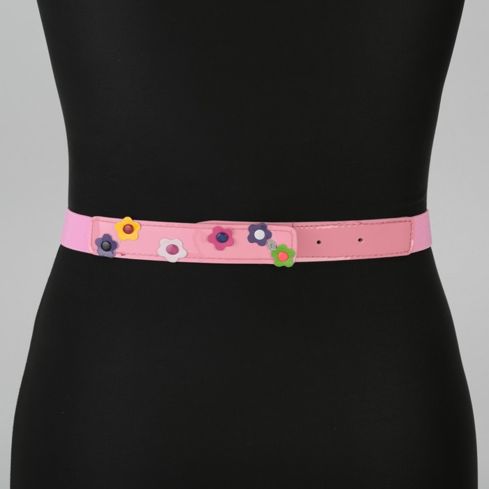Ремень детский "Ромашки", резинка, пряжка металл, цвет розовый