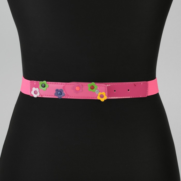 Ремень детский "Ромашки", резинка, пряжка металл, цвет малиновый