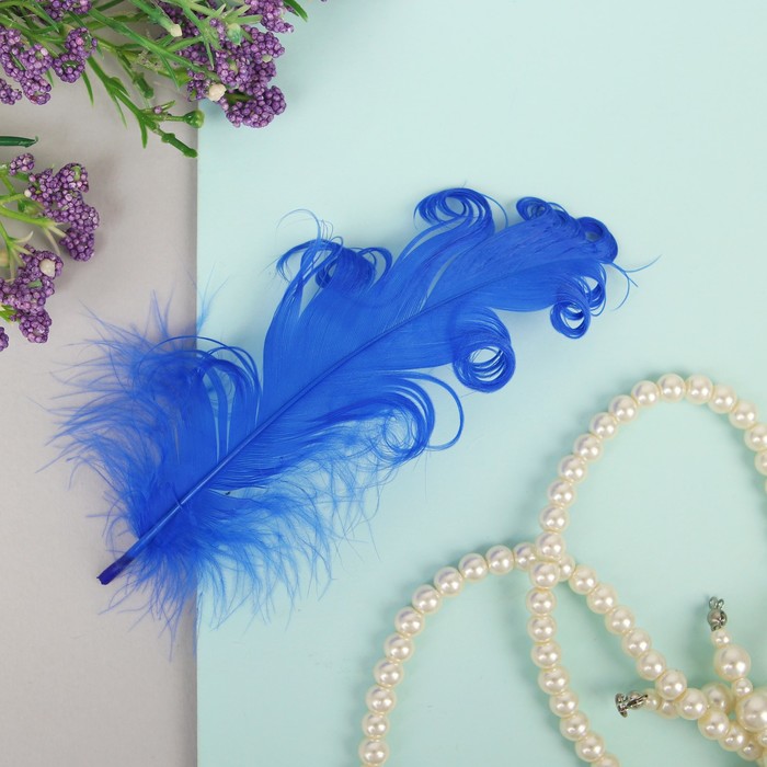 Набор перьев для декора 8 шт, размер 1 шт 13,5*2, цвет синий