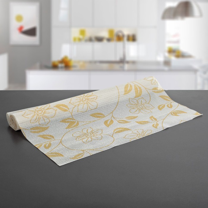 Коврик противоскользящий "Вьющиеся цветы" 45х100 см, цвет белый