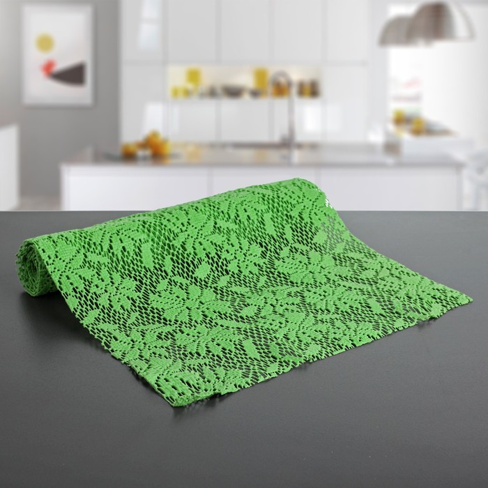 Коврик противоскользящий "Цветы" 30х150 см, цвет зеленый