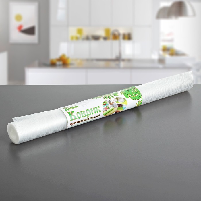 Коврик противоскользящий "Дождь" 45х150 см, цвет белый