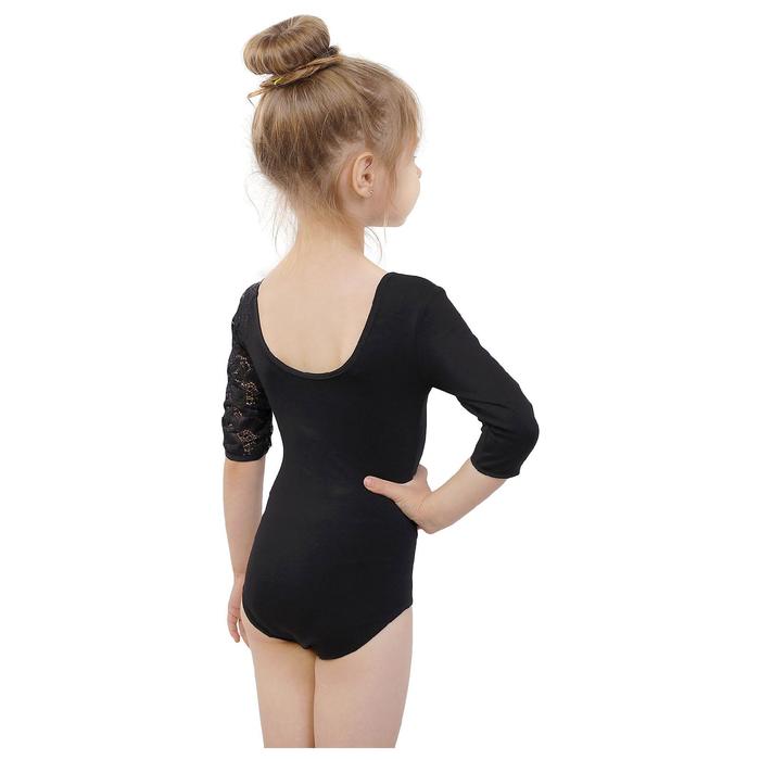 Купальник гимнастический, рукав 3/4 кружево реглан, размер 28, чёрный