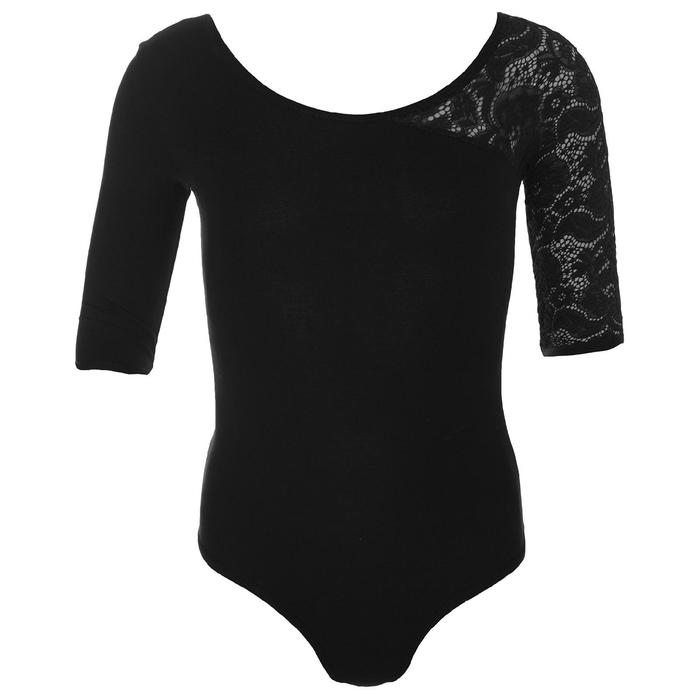 Купальник гимнастический, рукав 3/4 кружево реглан, размер 28, чёрный
