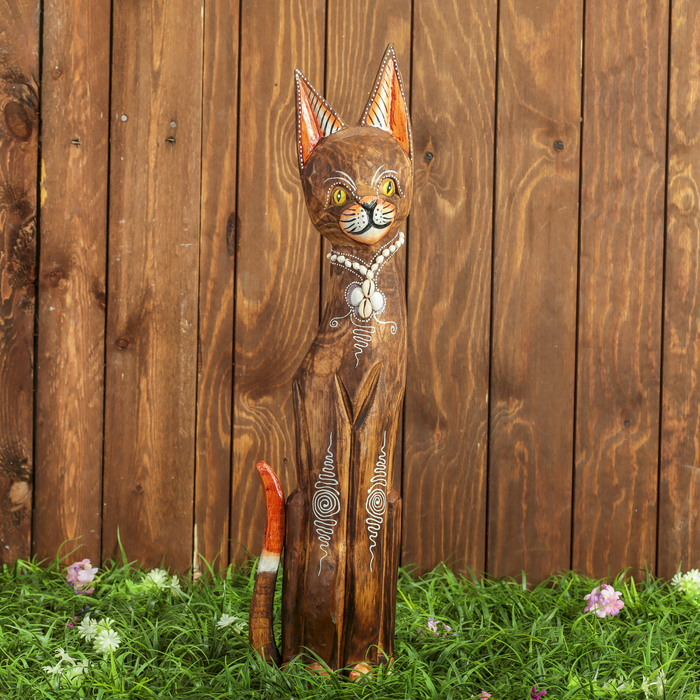 Сувенир дерево "Тёмная кошка с украшениями" 14х6х60 см