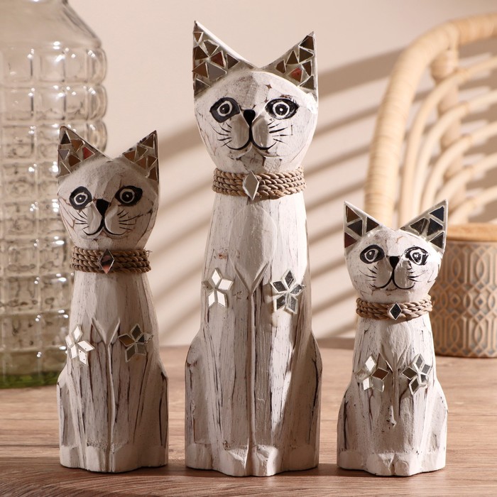 Набор сувенирный "Кошки с ошейником" (15,20,25) серые 15х6х25 см