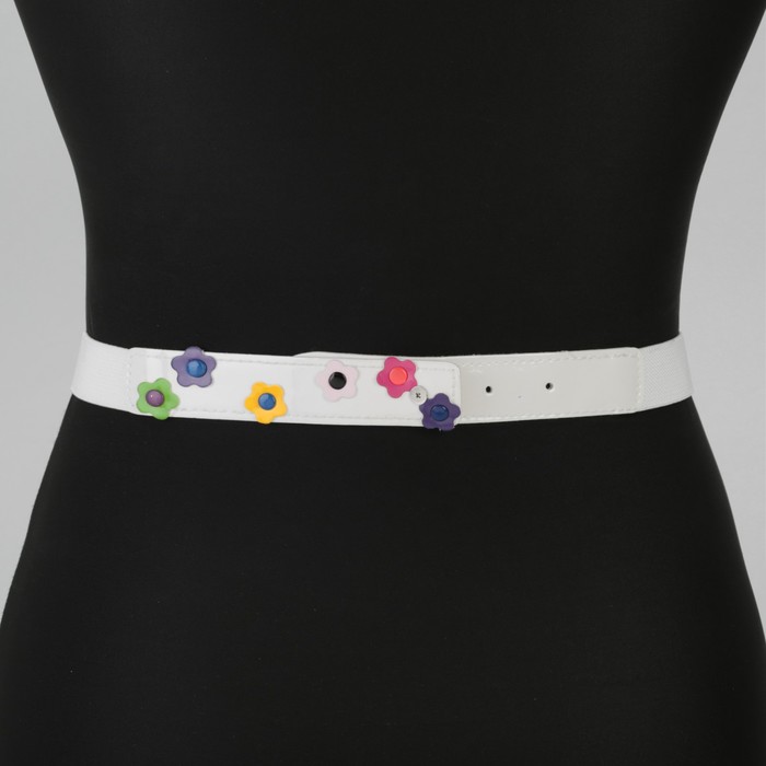 Ремень детский "Ромашки", резинка, пряжка металл, цвет белый