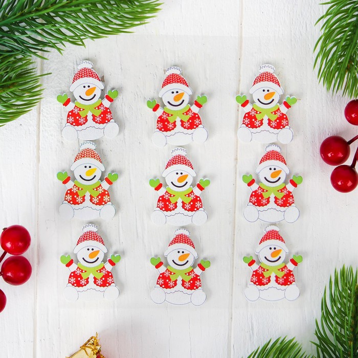 Новогодний декор на магните "Снеговик", набор 9 шт.