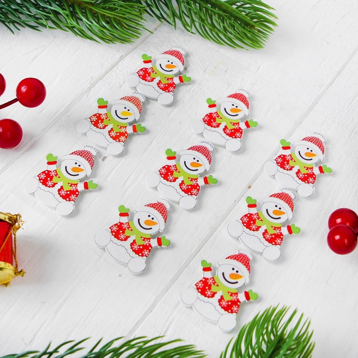 Новогодний декор на магните "Снеговик", набор 9 шт.